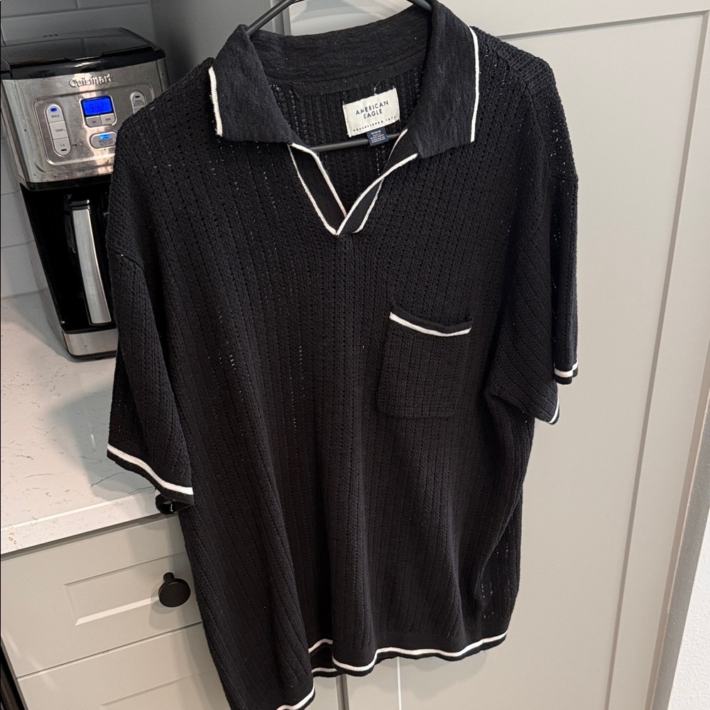 American Eagle Outfitters Black Polo with White Contrast Trim